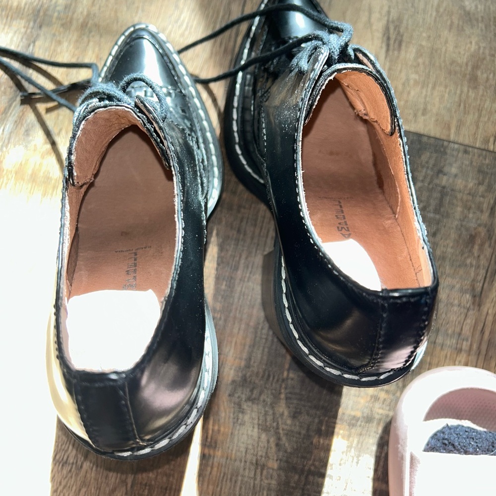 Jeffrey Campbell Black Leather Platform Lace-Up Heels - Picture 2 of 5